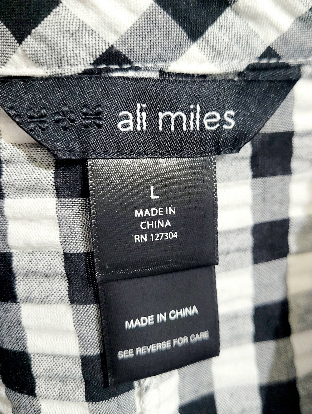 Ali Miles Large Black White Gingham Patchwork Tunic Shirt Artsy Button Top Fun - Picture 6 of 15